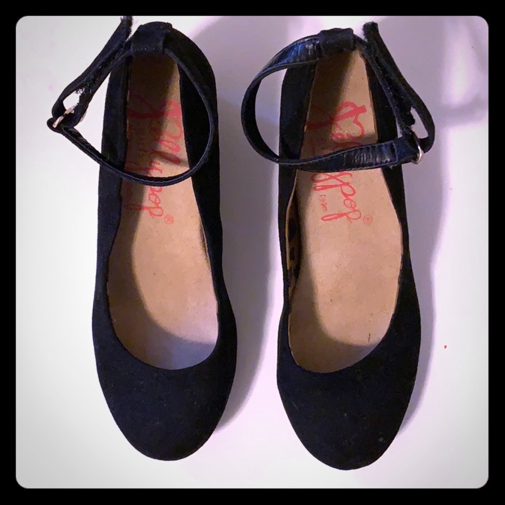 Black suede wedge girls size 4